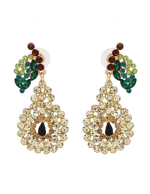 Fashion Yellow Pear-cut Alloy Earrings With Crystal Diamonds