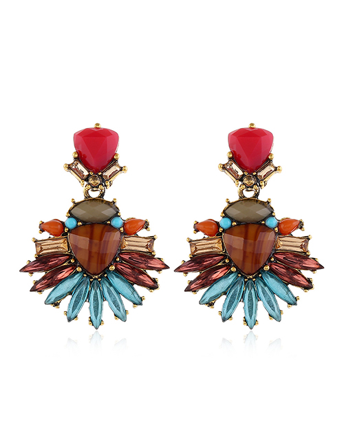 Fashion Color Mixing Diamond-shaped Geometric Crystal Earrings