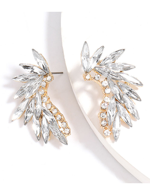 Fashion White Curved Alloy Pierced Earrings With Diamonds