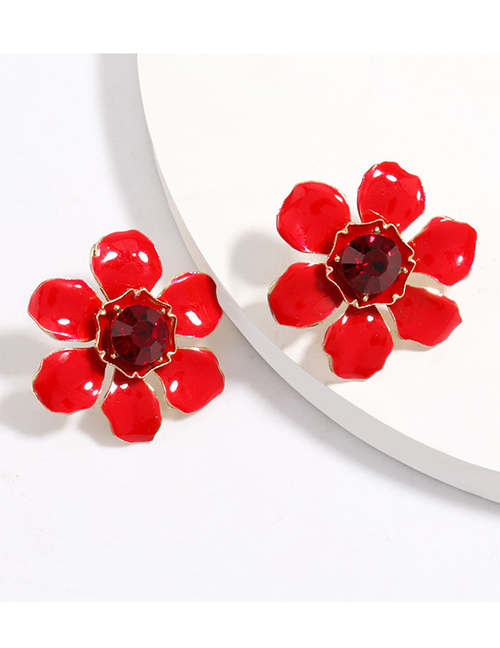 Fashion Red Alloy Oil Drop Diamond Earrings