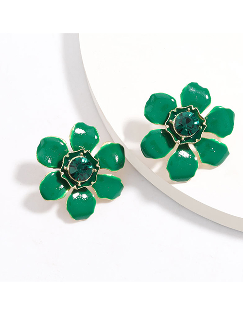 Fashion Green Alloy Oil Drop Diamond Earrings