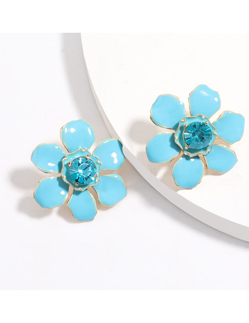 Fashion Blue Alloy Oil Drop Diamond Earrings