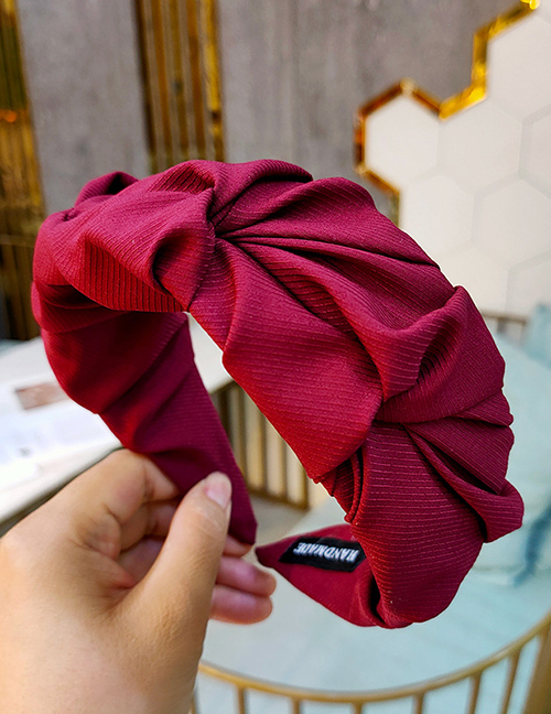 Fashion Red Wine Fabric Twill Wide-brimple Pleated Knot Headband