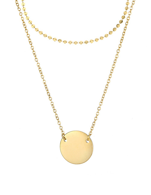 Fashion 14k Gold Geometric Round Titanium Steel Double-layer Necklace