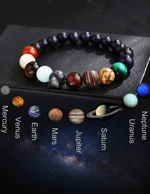 Fashion Color Mixing Stone Blue Sandstone Starry Sky Universe Solar System Planet Bracelet