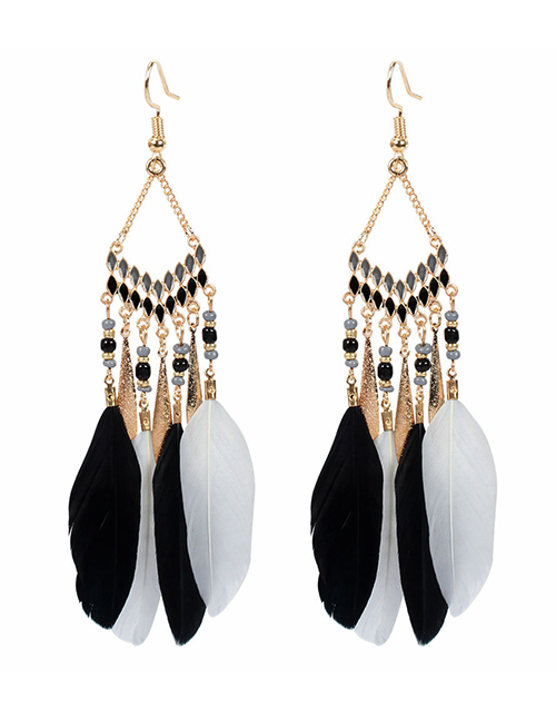 Fashion Black Feather Drop-shaped Tassel Drop Oil Alloy Earrings