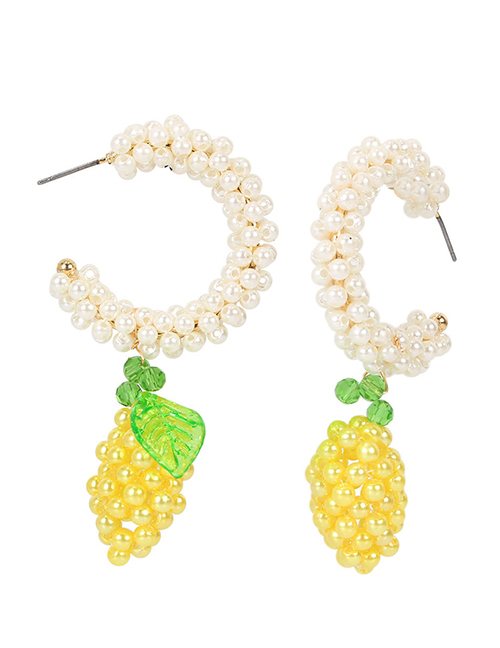 Fashion Yellow Alloy Pearl Fruit Geometric C-shaped Earrings
