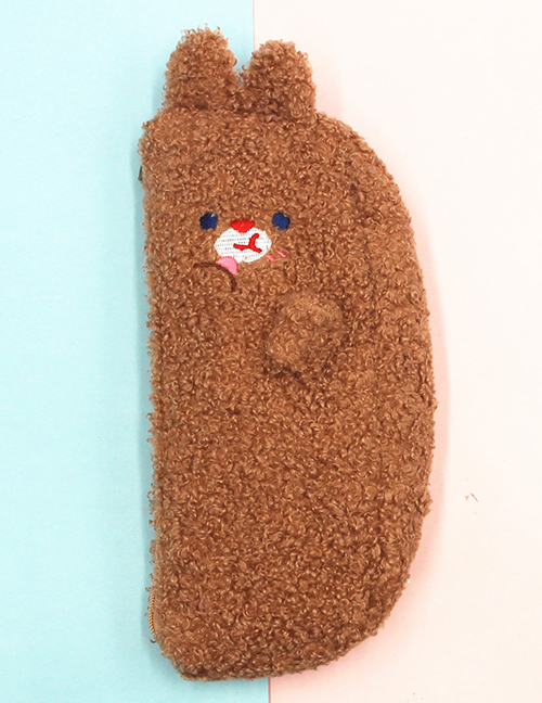 Fashion Brown Teddy Cashmere Bear Embroidered Pencil Case