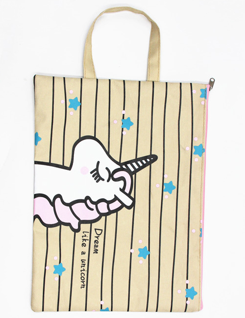Fashion Beige Unicorn Canvas Unicorn Printed Waterproof Tote Bag