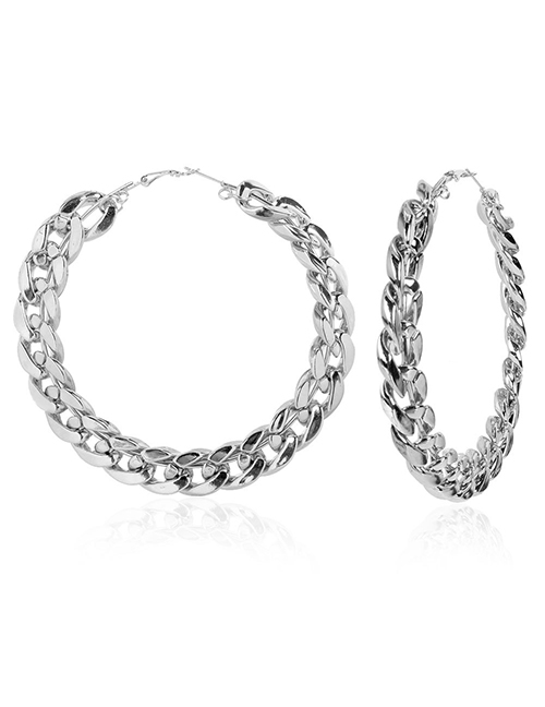 Fashion Large Silver Earrings Geometric Round Chain Alloy Earrings