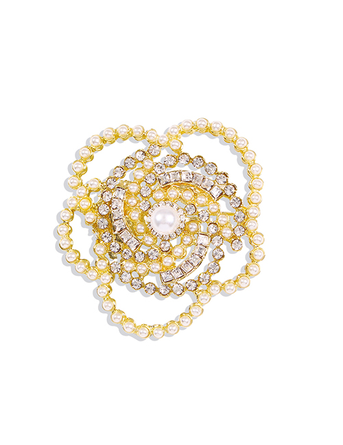 Fashion Golden Diamond Pearl Alloy Flower Brooch