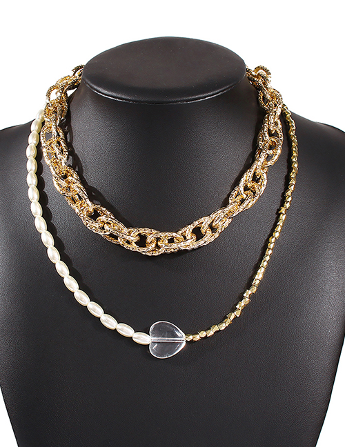 Fashion Golden Resin Love Pearl Alloy Multilayer Necklace