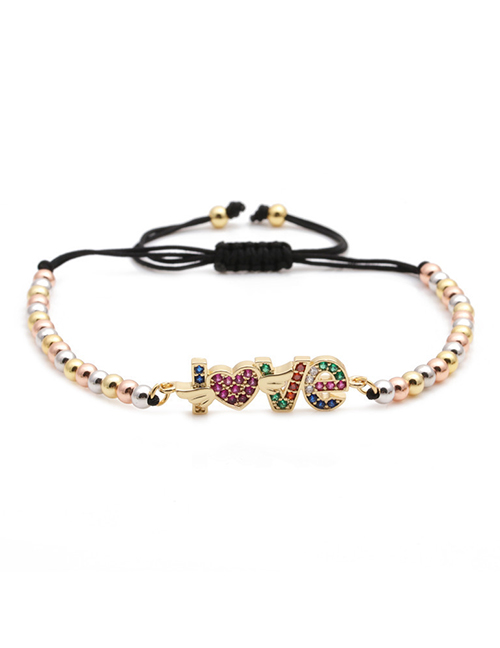 Fashion Angel Color Bead Chain Micro-set Zircon Love Letter Hollow Woven Bracelet
