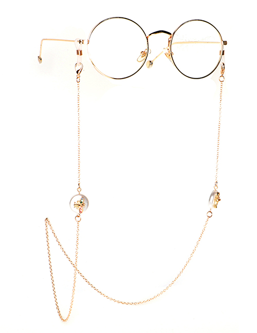 Fashion Golden Non-slip Bee Pearl Rhinestone Glasses Chain