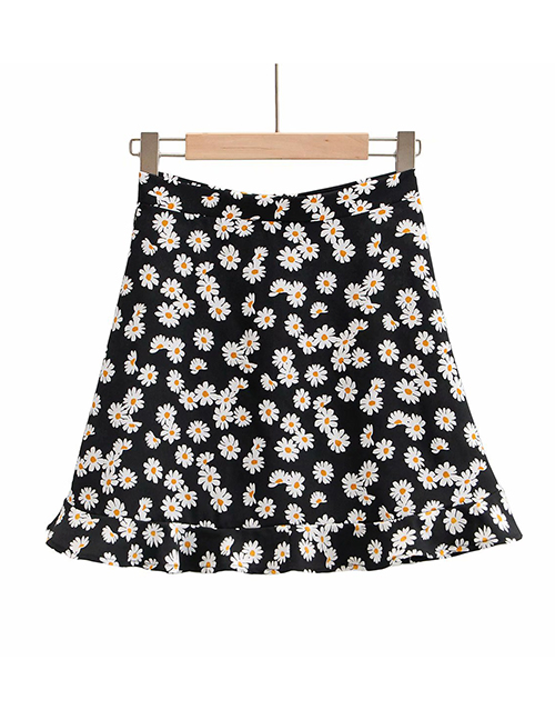 Fashion Small Chrysanthemum Floral Print A-line Skirt