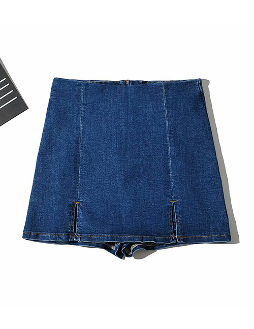 Fashion Navy Washed Double Slit Jeans Skirt
