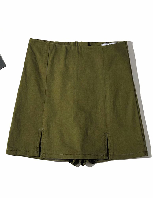 Fashion Army Green Washed Double Slit Jeans Skirt