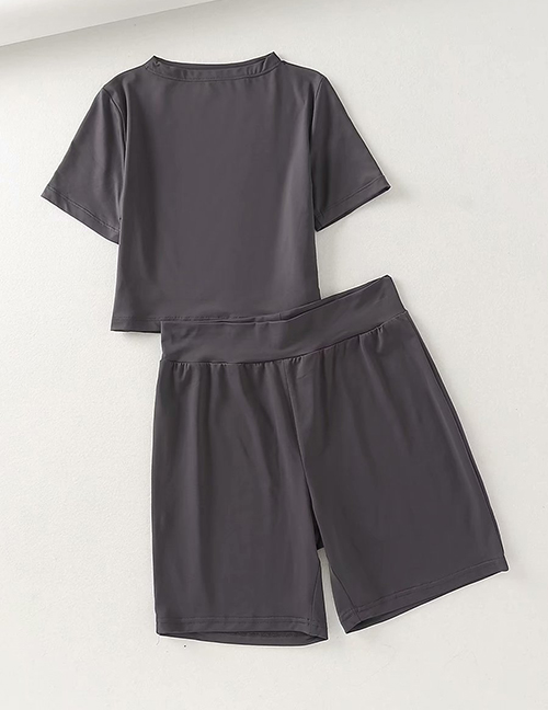 Fashion Dark Gray Stretchy Slim Short Navel Fitness Shorts Suit