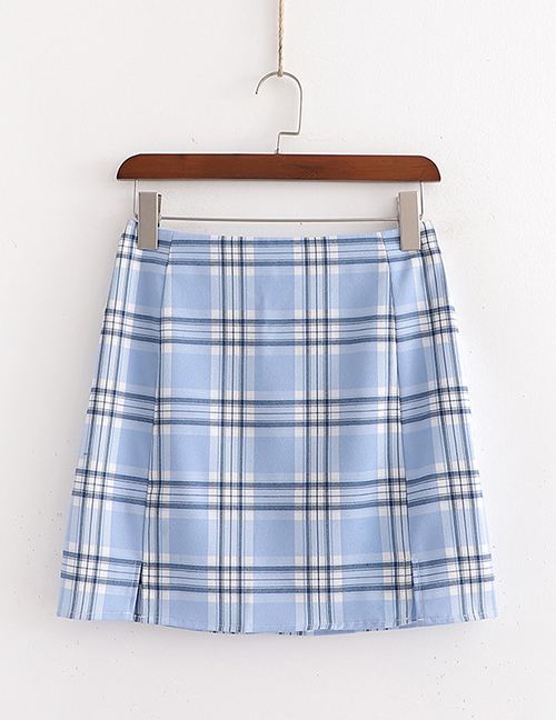 Fashion Blue Checked Printed Skirt