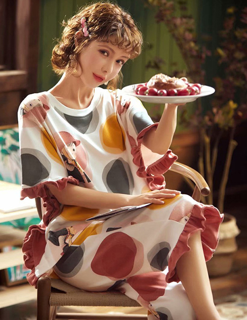 Fashion Polka Dot Girl Short-sleeved Cotton Thin Printed Pajama Suit  Cotton