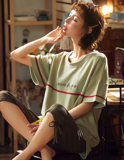 Fashion Fruit Green Love Letter Short-sleeved Cotton Thin Printed Pajama Suit  Cotton