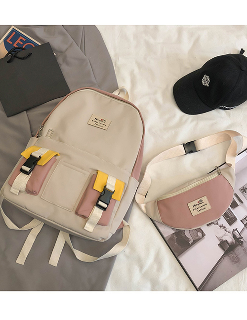 Fashion Pink With Pendant Canvas Stitching Contrast Color Buckle Diagonal Cross Chest Bag Backpack