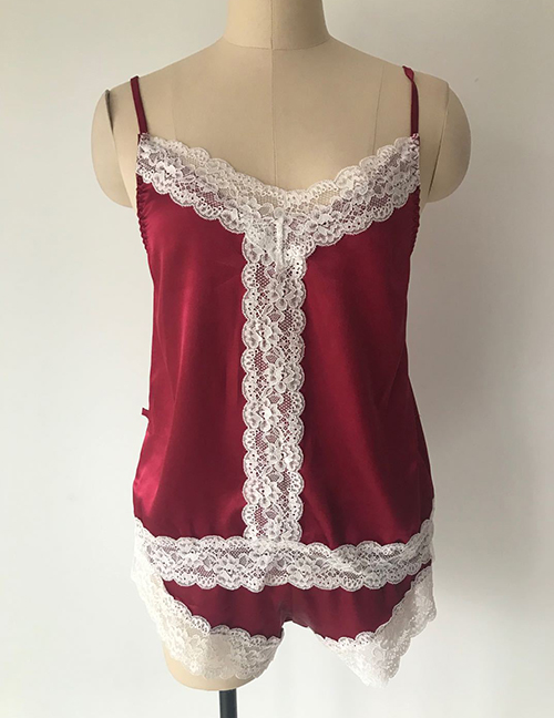 Fashion Red Two-piece Pajamas With Lace Suspenders
