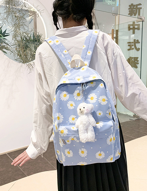 Fashion Lake Blue Nylon Daisy Print Backpack