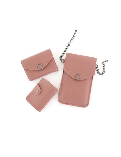 Fashion Dark Pink Chain Flip Can Touch Screen Mobile Phone Bag Wallet Card Bag Three-piece Combination