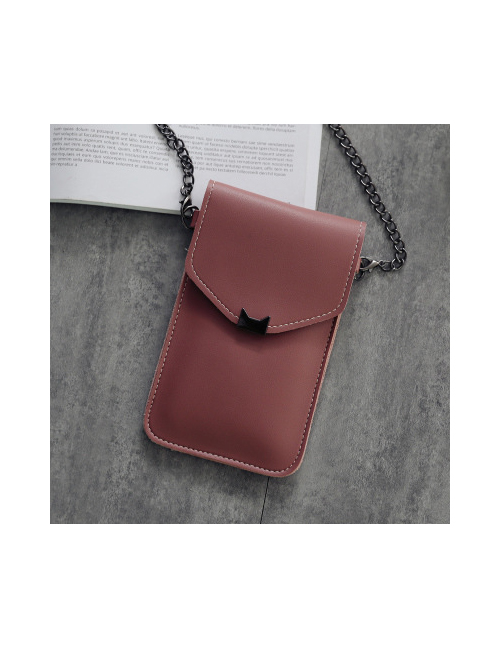 Fashion Dark Pink Cat Ear Chain Transparent Touch Screen Shoulder Messenger Bag