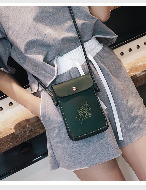 Fashion Green Plant Embroidered Flip Oblique Mobile Phone Bag