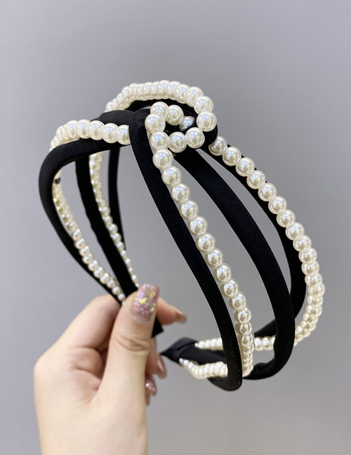 Fashion Black Multiple Cross Pearl Hollow Hollow Headbands In The Middle