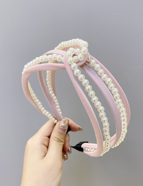 Fashion Pink Multiple Cross Pearl Hollow Hollow Headbands In The Middle