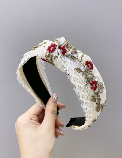 Fashion White Embroidered Small Flowers With Wide Knotted Mesh Headband