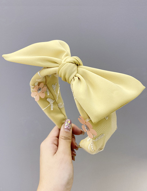 Fashion Yellow Mesh Lace Flower Handmade Bow Tie Knot Wide-brimmed Headband