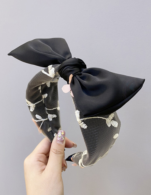 Fashion Black Mesh Lace Flower Handmade Bow Tie Knot Wide-brimmed Headband