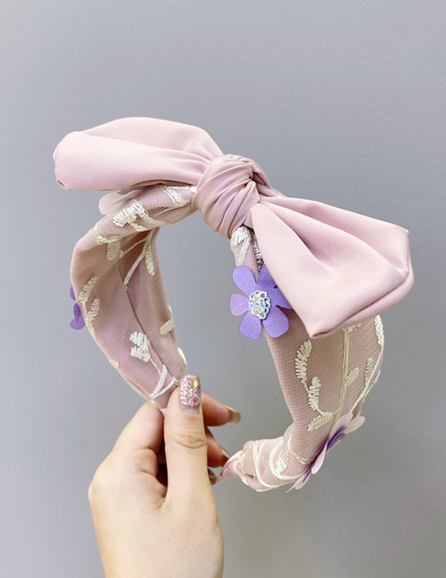Fashion Pink Mesh Lace Flower Handmade Bow Tie Knot Wide-brimmed Headband