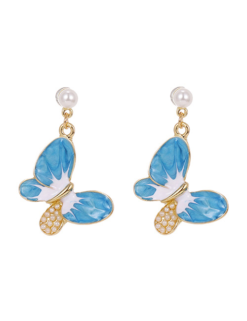 Fashion Blue Alloy Drop Pearl Pearl Stud Earrings