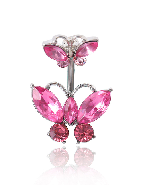 Fashion Pink Geometric Butterfly Micro-set Rhinestone Alloy Navel Nail