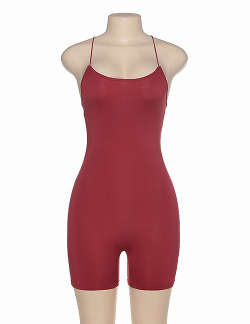 Fashion Red Wine Strapless Slim-fit Jumpsuit With Cross Straps