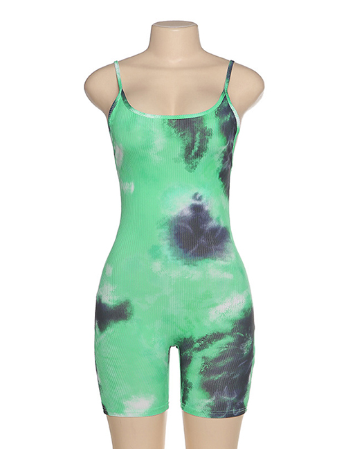 Fashion Green Printed Jumpsuit With Suspenders