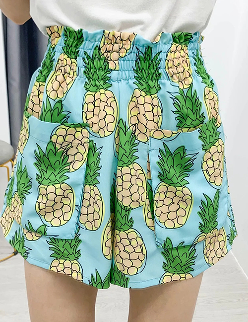 Fashion Pineapple Print Pineapple Printed Elastic Waist Shorts
