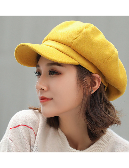 Fashion Mango Yellow Wool Stitching Octagonal Cap