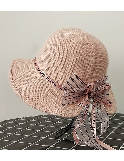 Fashion Pink Knitted Split Bow Bow Sunscreen Sun Hat