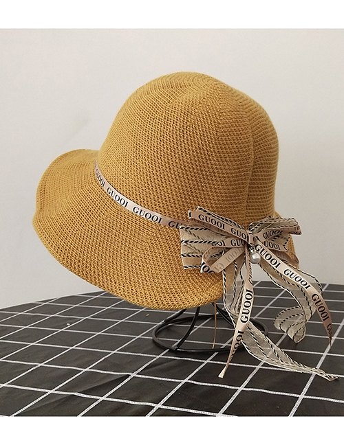Fashion Yellow Knitted Split Bow Bow Sunscreen Sun Hat