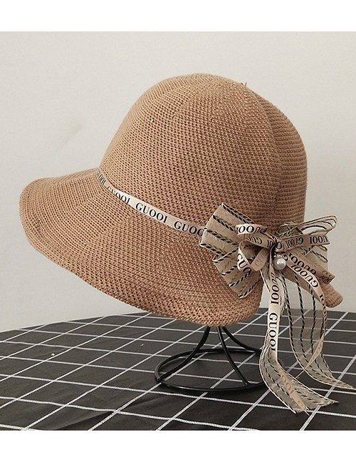 Fashion Khaki Knitted Split Bow Bow Sunscreen Sun Hat