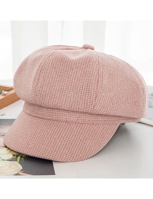 Fashion Pink Plus Cashmere Plaid Knitted Cashmere Octagonal Hat