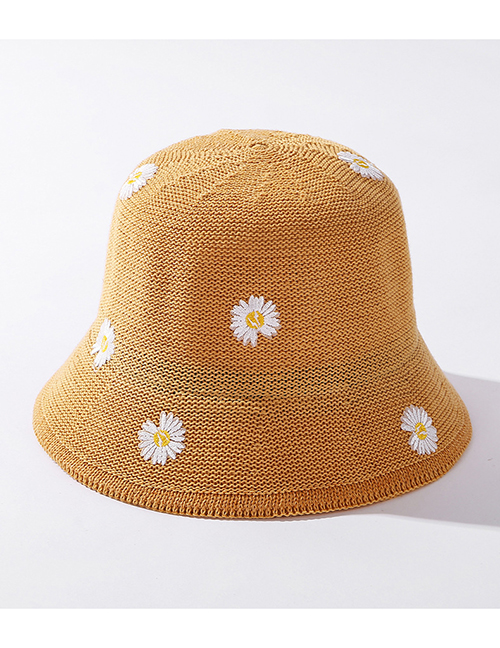 Fashion Yellow Little Daisy Knitted Embroidered Fisherman Hat