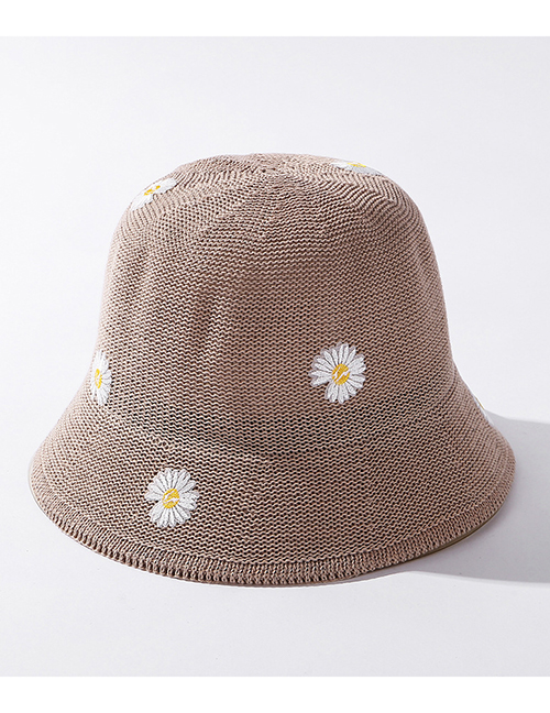 Fashion Khaki Little Daisy Knitted Embroidered Fisherman Hat