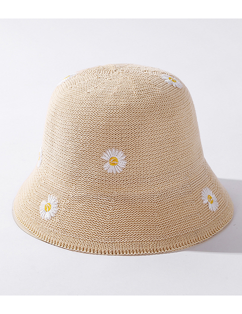 Fashion Beige Little Daisy Knitted Embroidered Fisherman Hat
